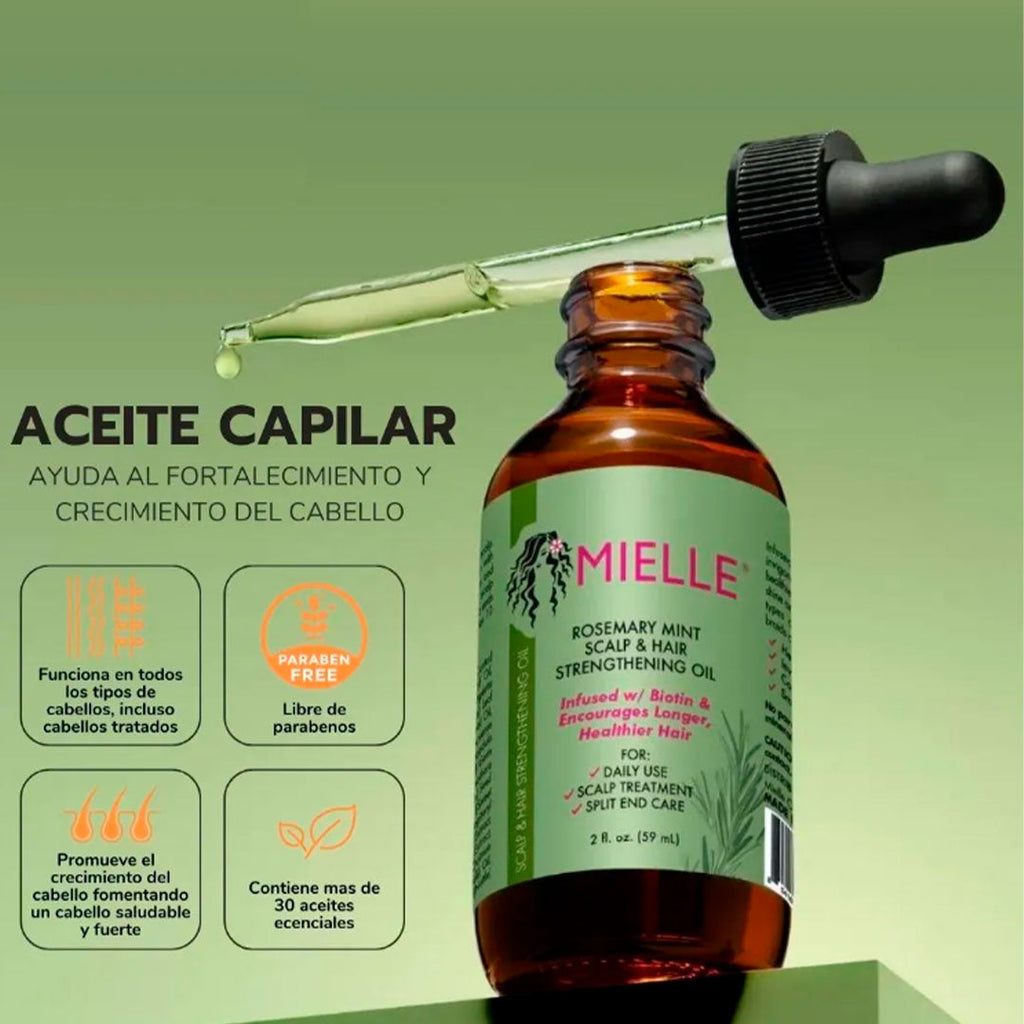 Mielle Organics - Aceite Fortalecedor Romero y Menta, 🐝Todo en Uno: Nutre, Fortalece y Estimula el Crecimiento con 30+ Aceites