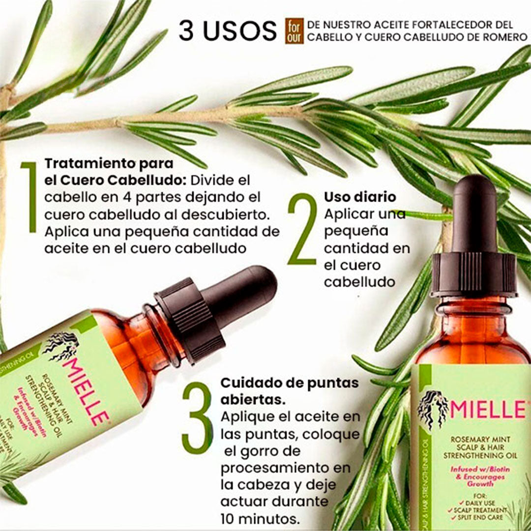 Mielle Organics - Aceite Fortalecedor Romero y Menta, 🐝Todo en Uno: Nutre, Fortalece y Estimula el Crecimiento con 30+ Aceites