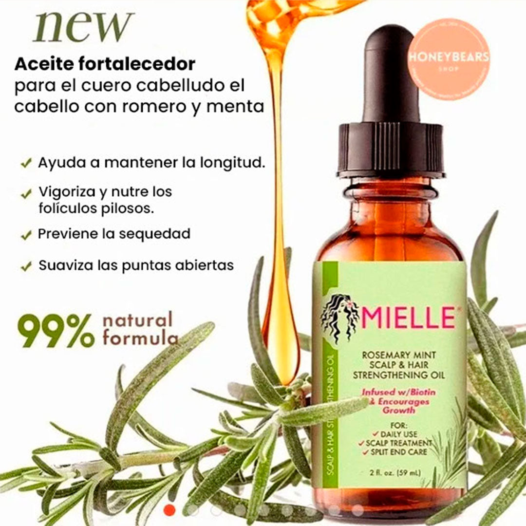 Mielle Organics - Aceite Fortalecedor Romero y Menta, 🐝Todo en Uno: Nutre, Fortalece y Estimula el Crecimiento con 30+ Aceites