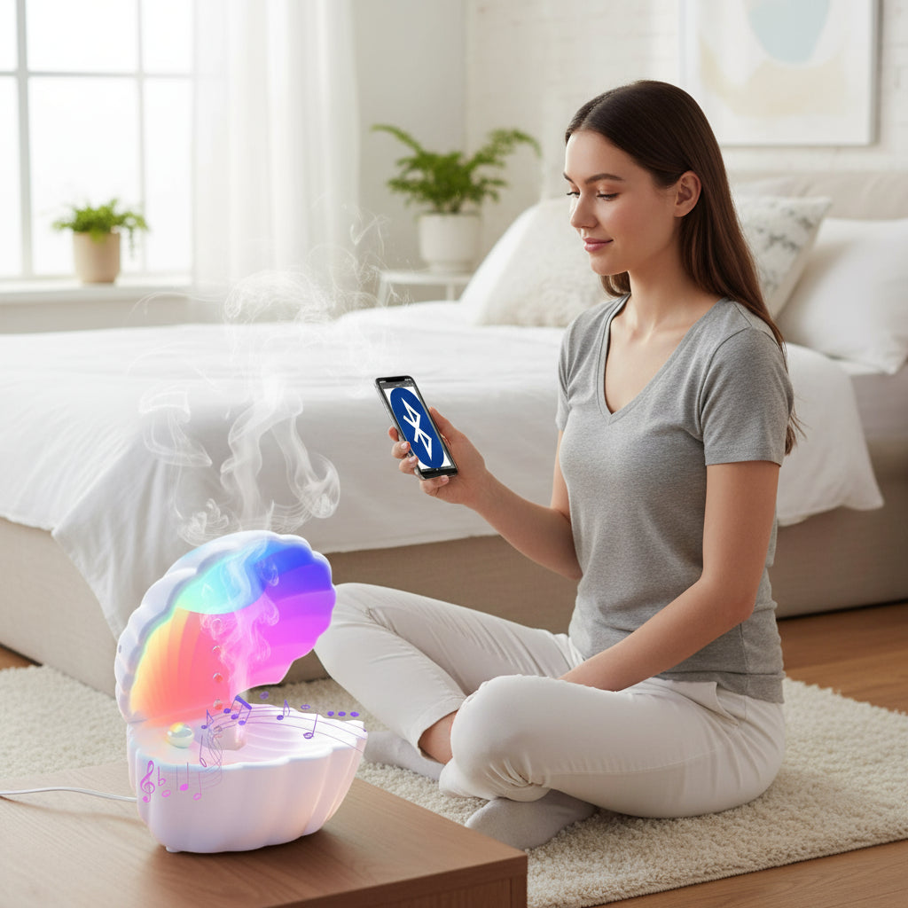 Humificador Difusor Aromatizador Ostra Mar +parlante Luz Rgb