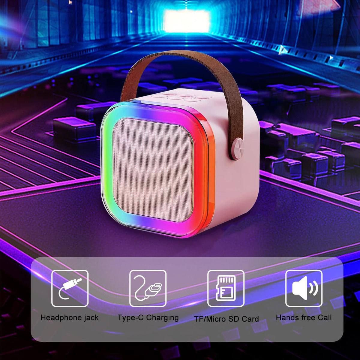 Parlante Portátil Bluetooth Karaoke Mini 2 Micrófonos Rgb