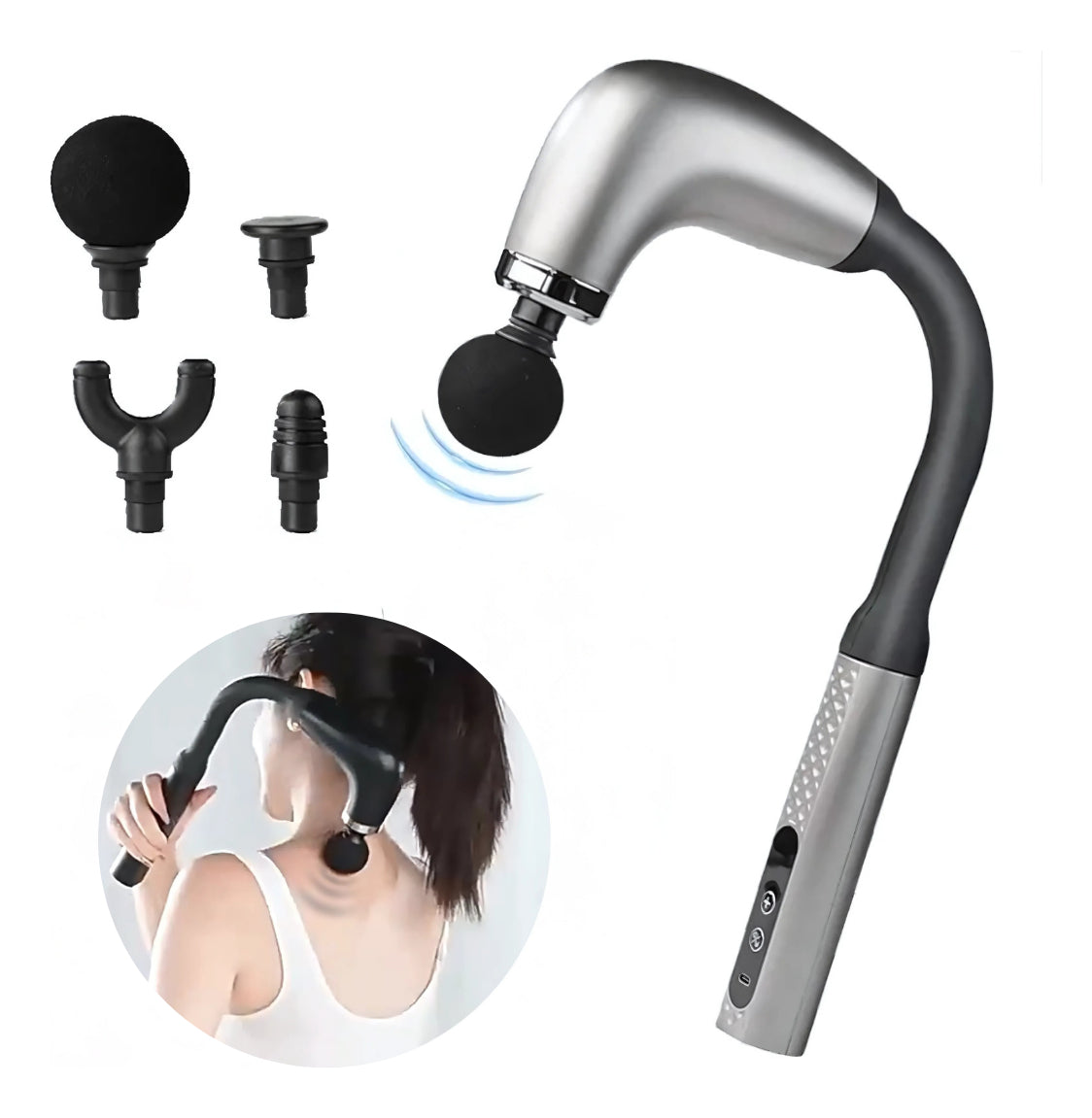 Masajeador Eléctrico Con Extensión De Mango Con 4 Cabezales