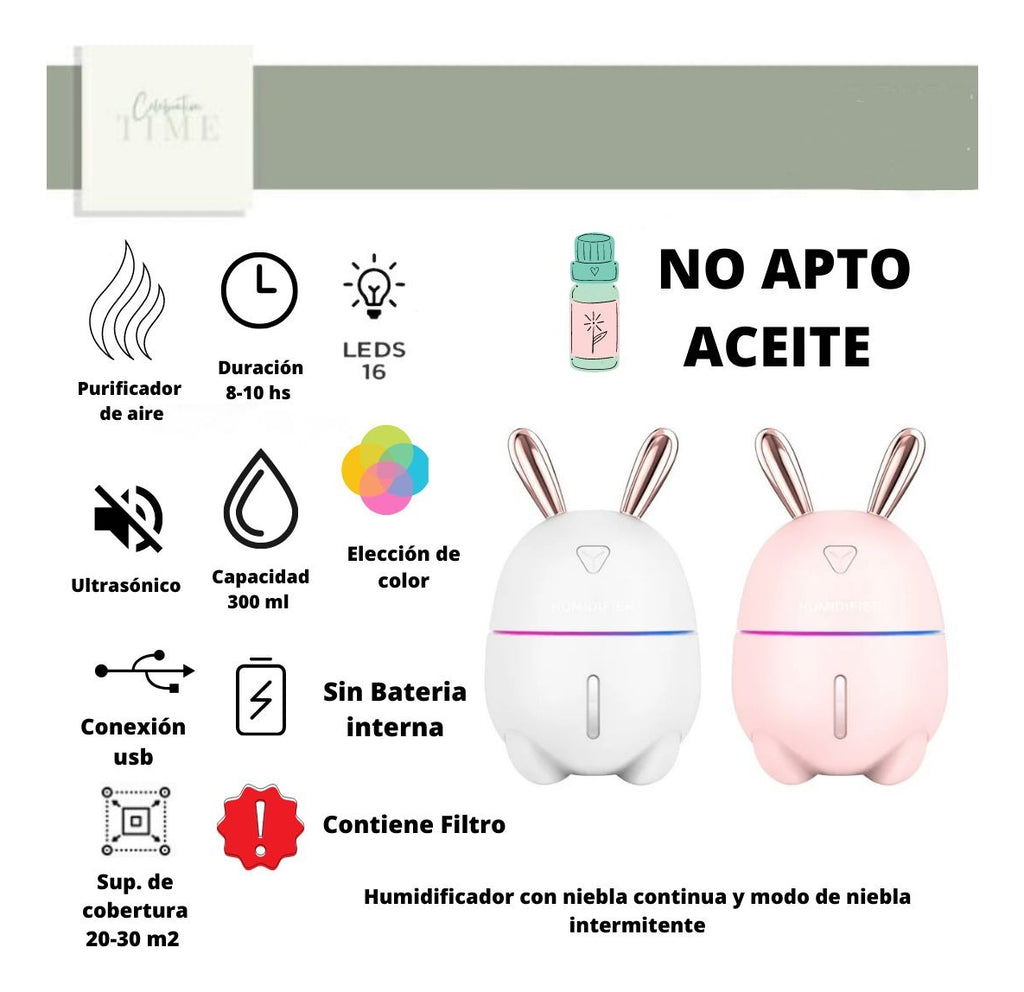 Humidificador Difusor Ultrasónico Led Conejo