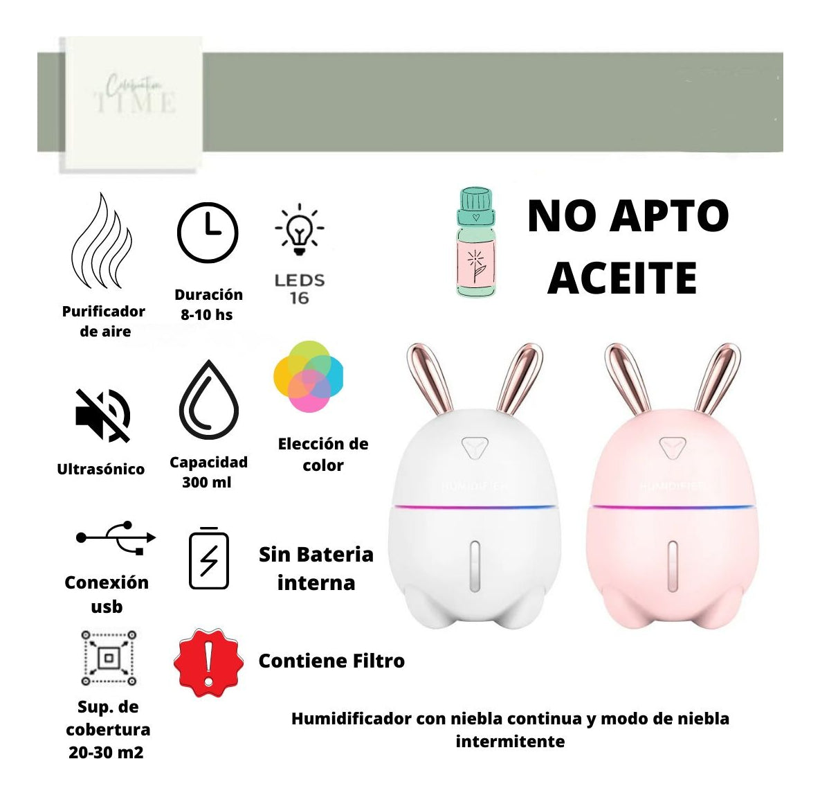 Humidificador Difusor Ultrasónico Led Conejo