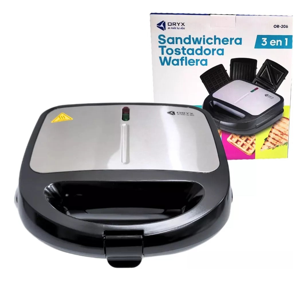 Sandwichera Waflera Tostadora 3 En 1 Placas Intercambiables