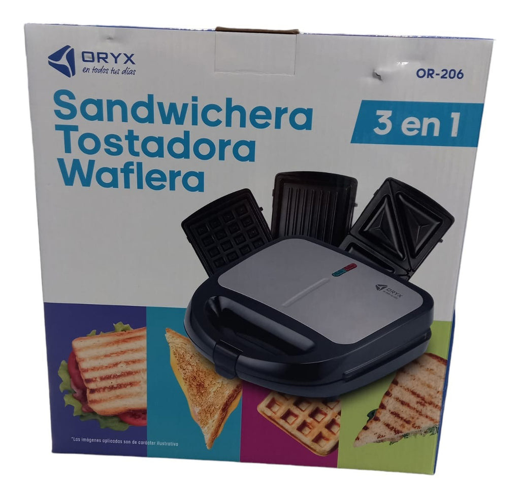 Sandwichera Waflera Tostadora 3 En 1 Placas Intercambiables