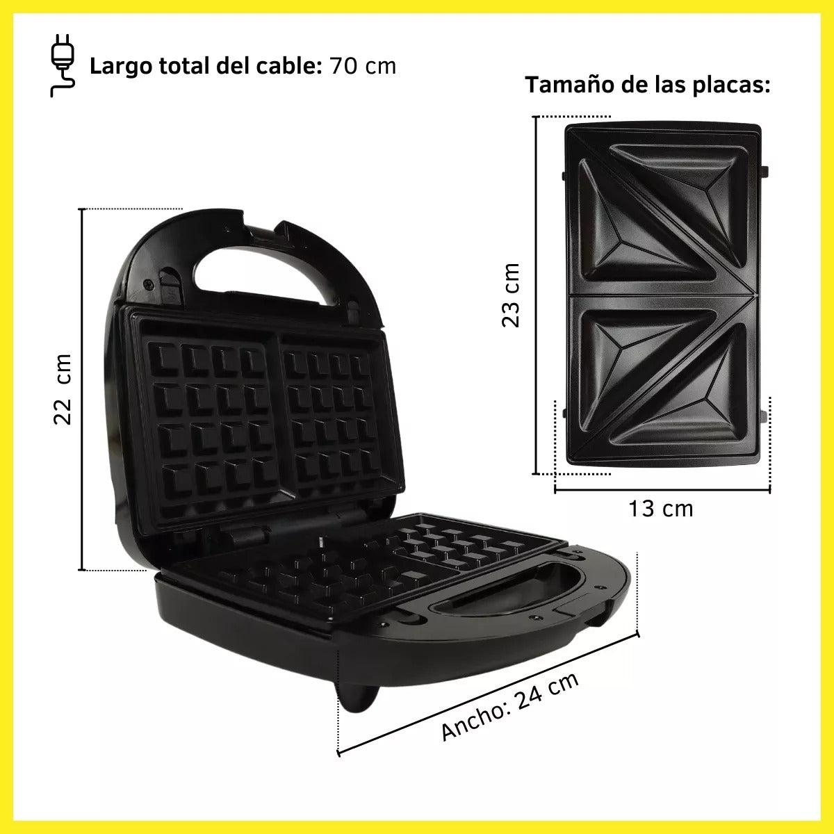 Sandwichera Waflera Tostadora 3 En 1 Placas Intercambiables