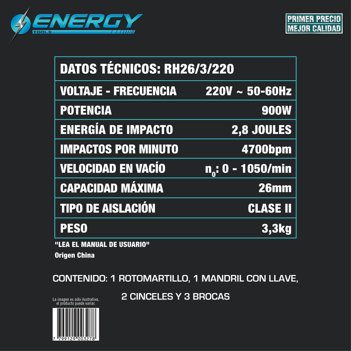 Rotomartillo con maletin Energy SDS-Plus 900W 2.8 J RH26M/3/220K