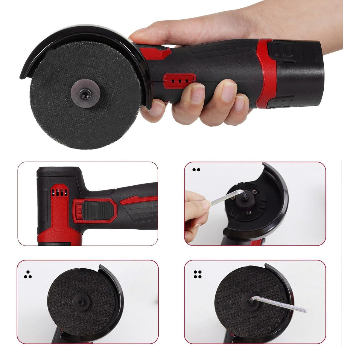 Mini Amoladora Inalámbrica 71mm 2 Baterias +maletin +2discos Color Negro