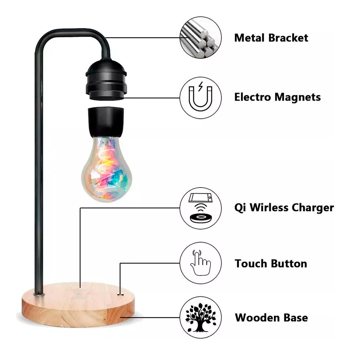 Velador Led Magnetico Carga Inalámbrica Flotante 7328 Mlpz