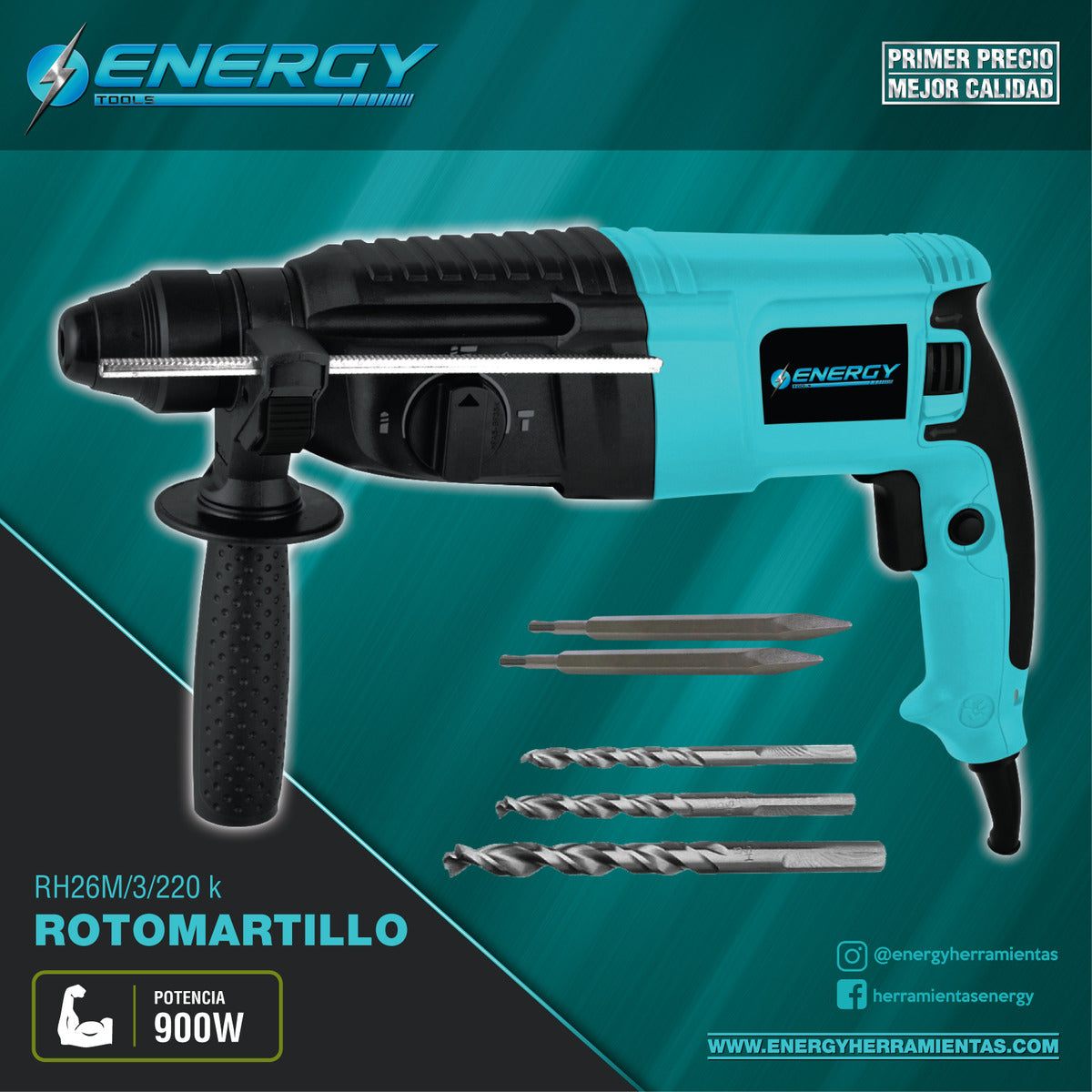 Rotomartillo con maletin Energy SDS-Plus 900W 2.8 J RH26M/3/220K