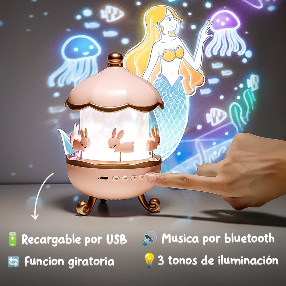 Lampara Proyector Infantil Giratorio Música Bluetooth Bunny