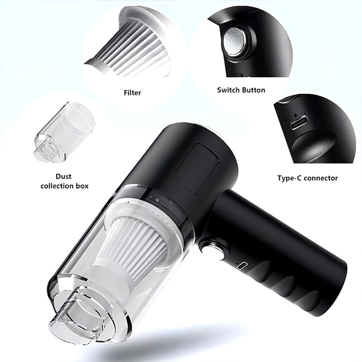 Mini Aspiradora Sopladora Portátil Usb Recargable 3 En 1 Col Color Negro