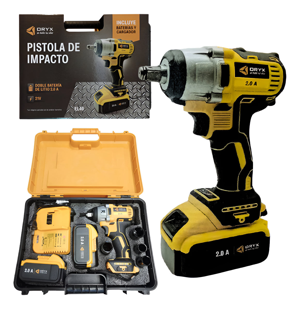 Llave Pistola Impacto Inalámbrica + 2 Baterias 21v + Maletin