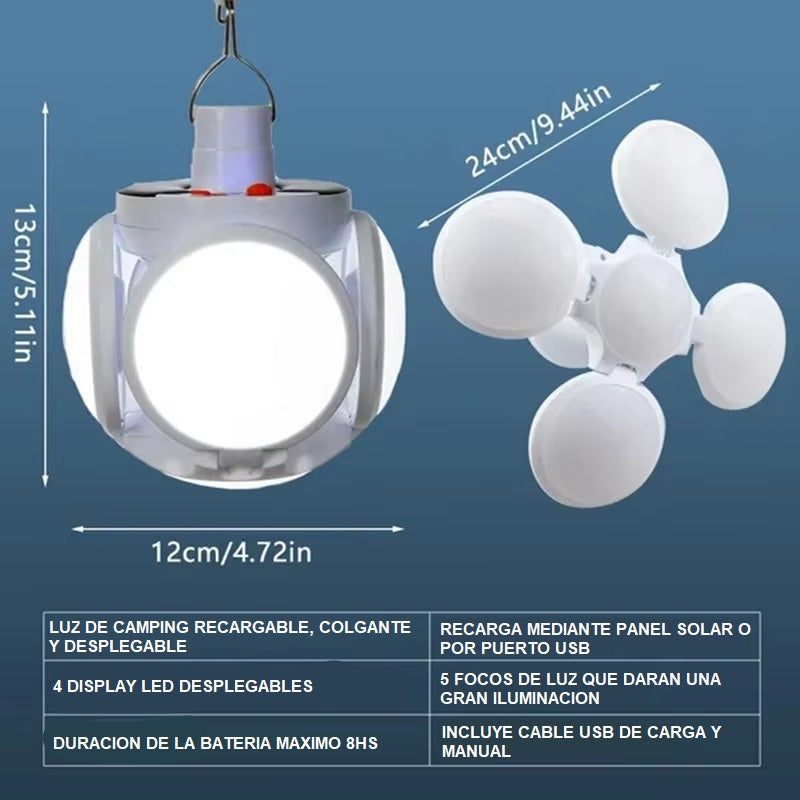 Lámpara Led Solar Colgante Recargable 5 Funciones Emergencia