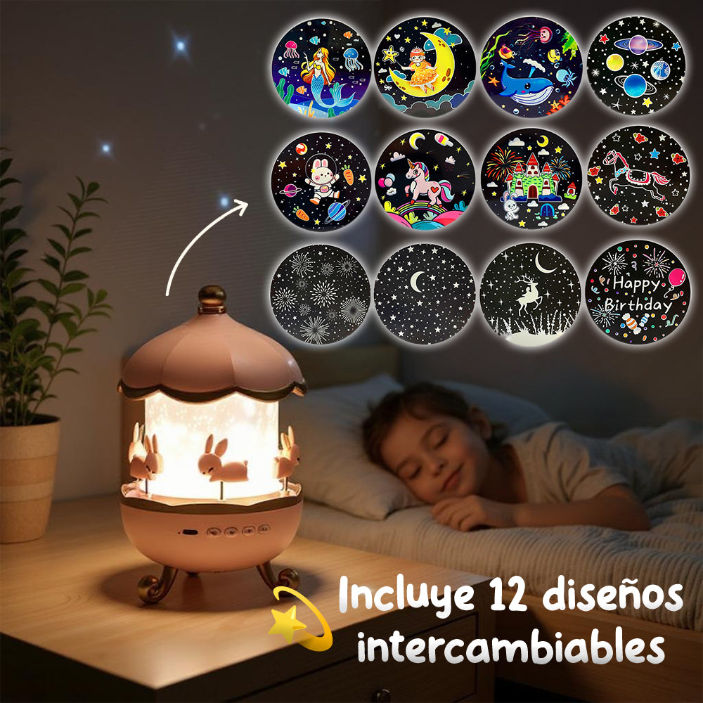 Lampara Proyector Infantil Giratorio Música Bluetooth Bunny