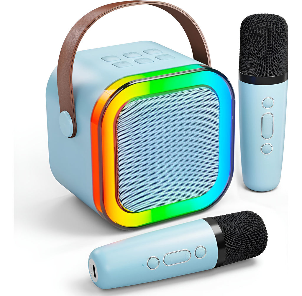 Parlante Portátil Bluetooth Karaoke Mini 2 Micrófonos Rgb