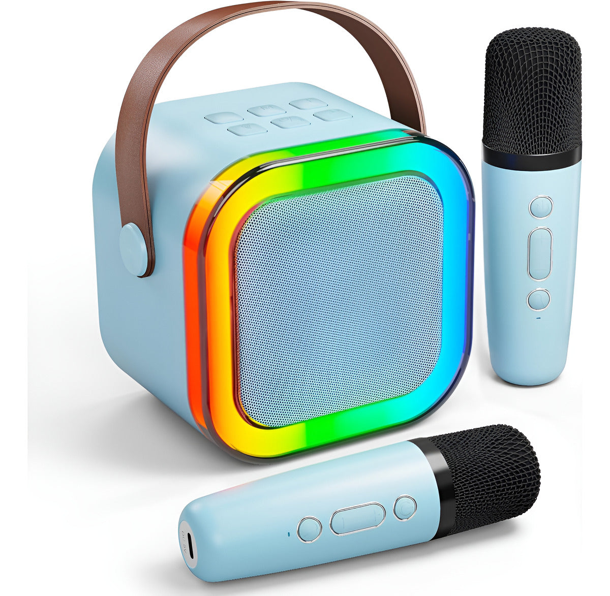 Parlante Portátil Bluetooth Karaoke Mini 2 Micrófonos Rgb