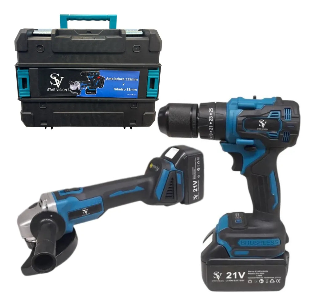 Combo Atornillador Percutor + Amoladora 21V Inalámbrico