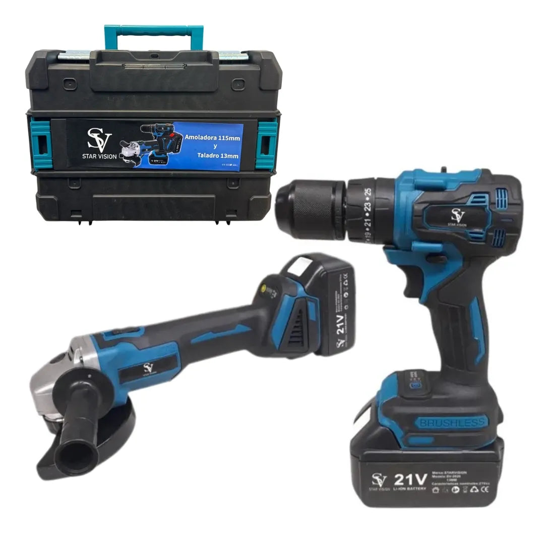 Combo Atornillador Percutor + Amoladora 21V Inalámbrico